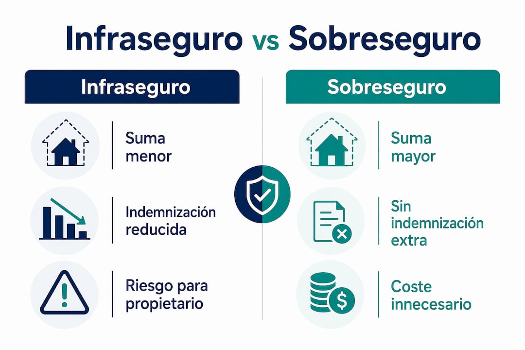 Infografía con las diferencias clave entre infraseguro y sobreseguro