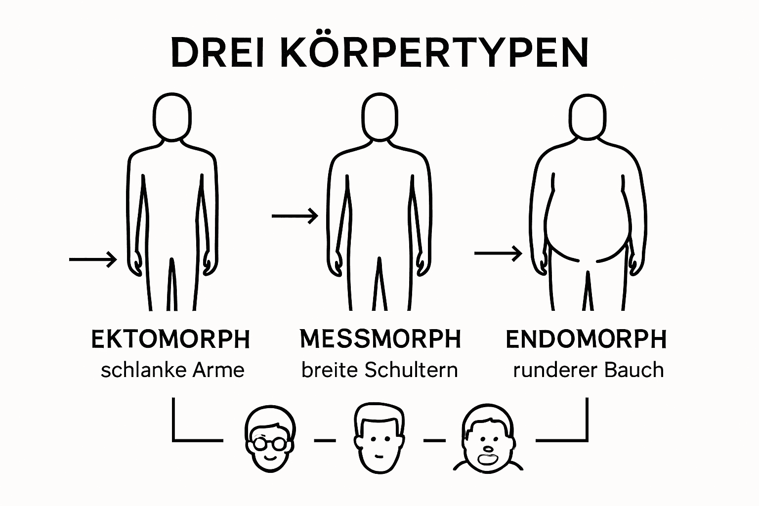 Grafik: Drei männliche Körpertypen im direkten Vergleich