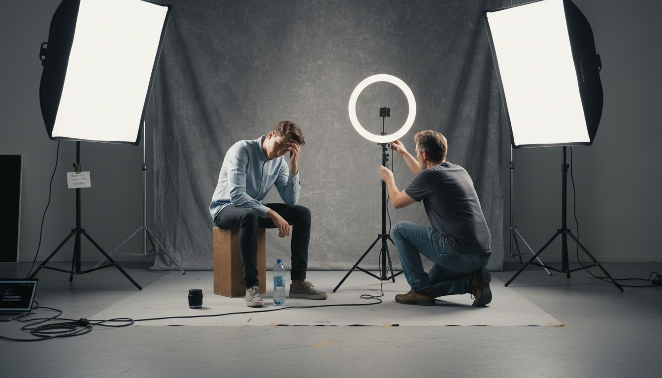 Ein Model bereitet sich im Studio auf das Fotoshooting vor.