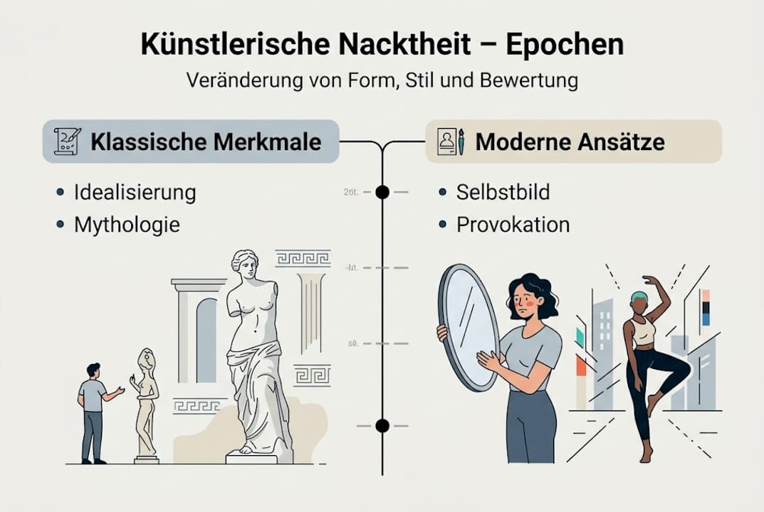 Eine anschauliche Übersicht über die Entwicklung der Darstellung von Nacktheit in der Kunst im Laufe der verschiedenen Epochen