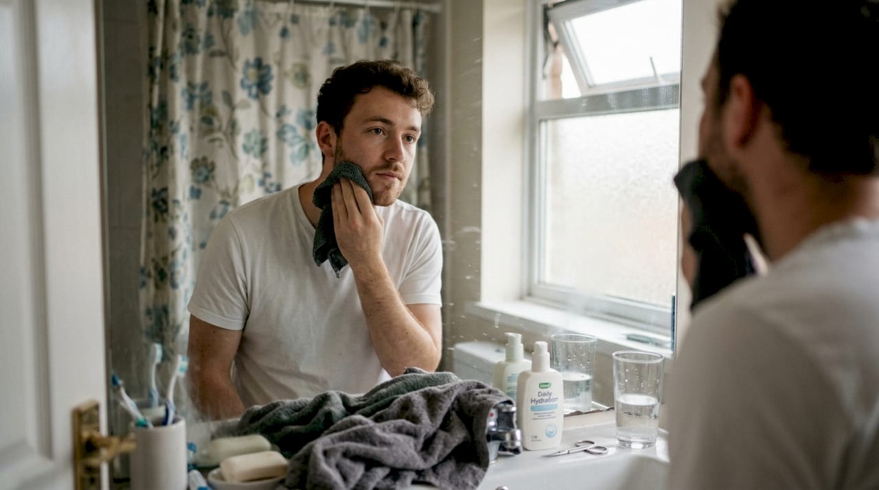 Man doing skincare before photoshoot