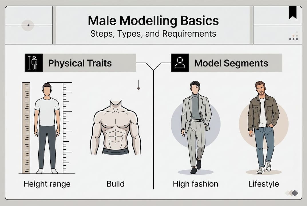Infographic showing types and requirements for male models