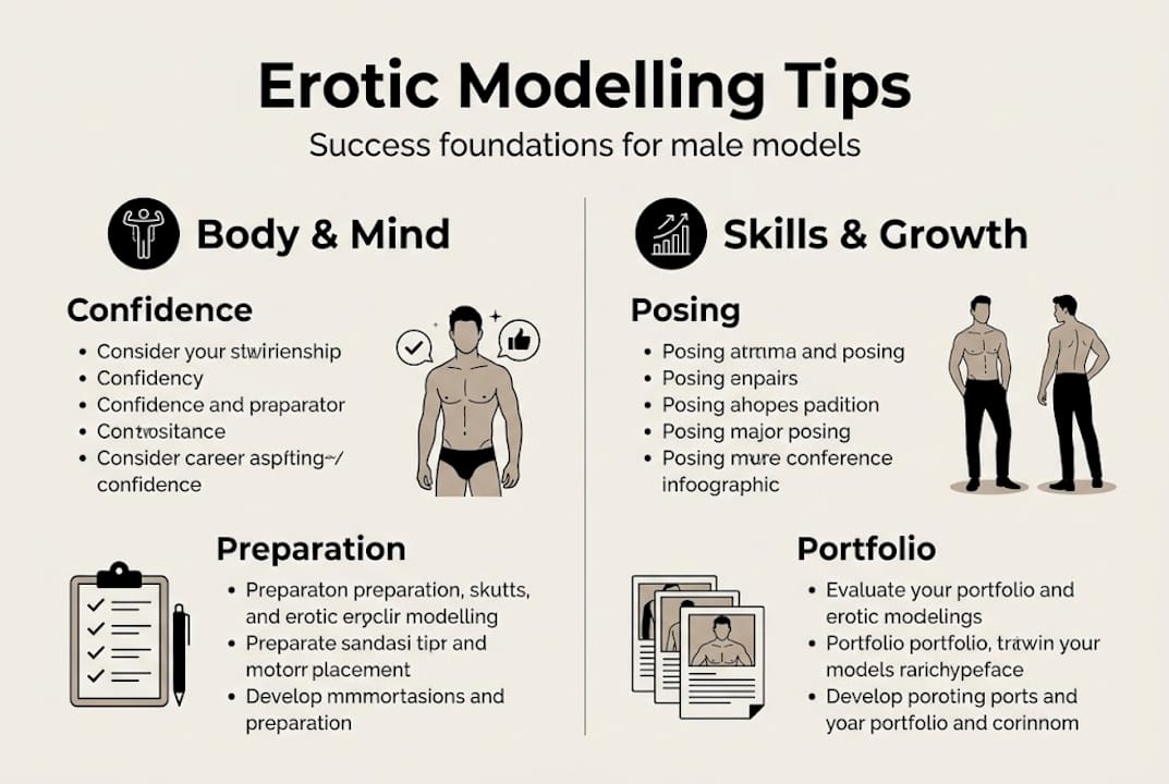 Infographic showing tips for male erotic modelling