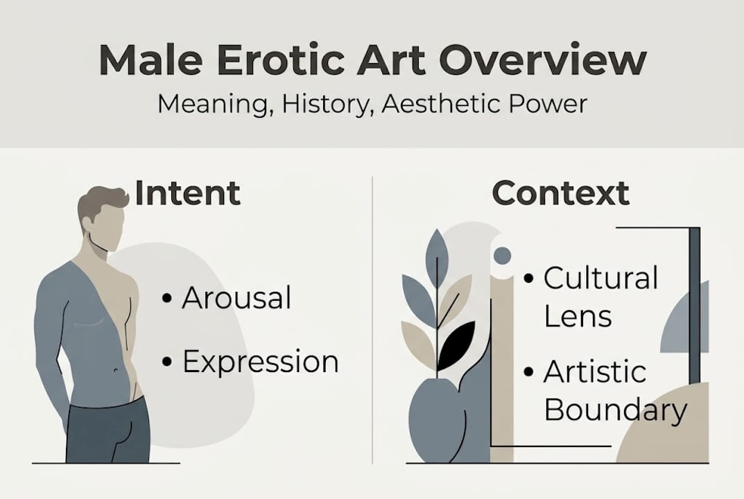Infographic summarizing male erotic art concepts