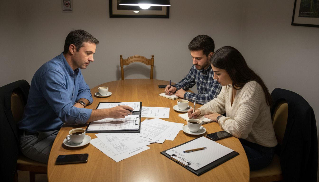 Asesor financiero aclara a una pareja en qué consiste la cesión de una hipoteca