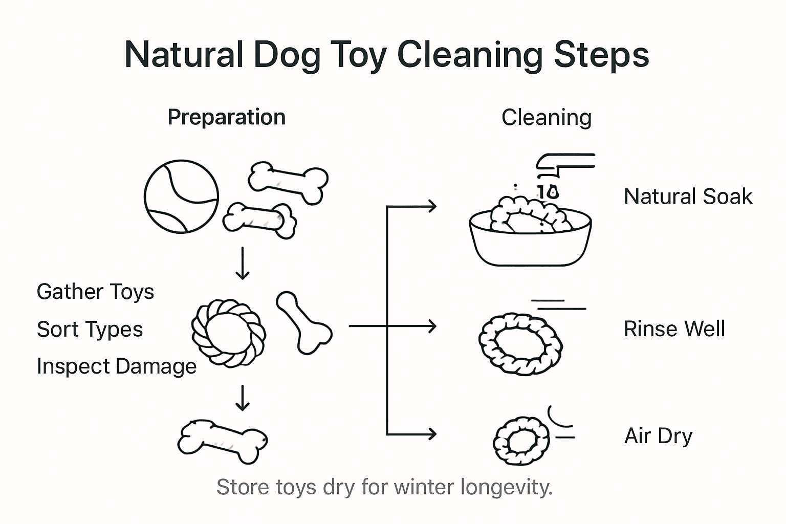 Infographic steps for natural dog toy cleaning
