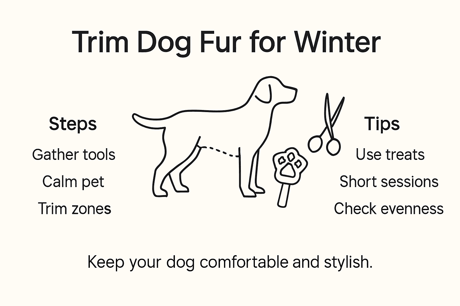Infographic steps for natural winter dog trim