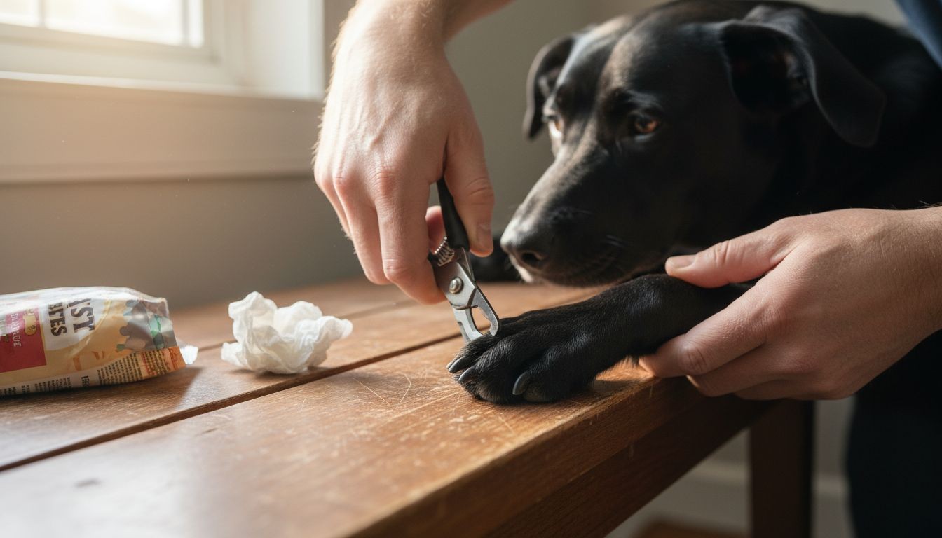 Close-up of safe dog paw nail trim