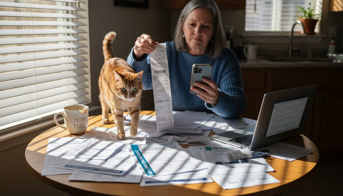 Woman submitting pet insurance claim at home