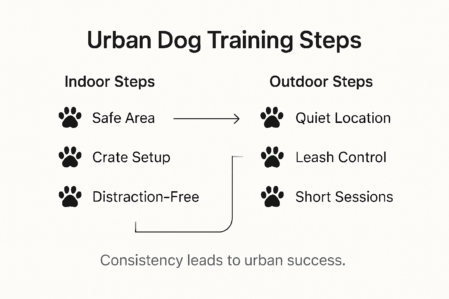 Infographic with urban dog training step guide