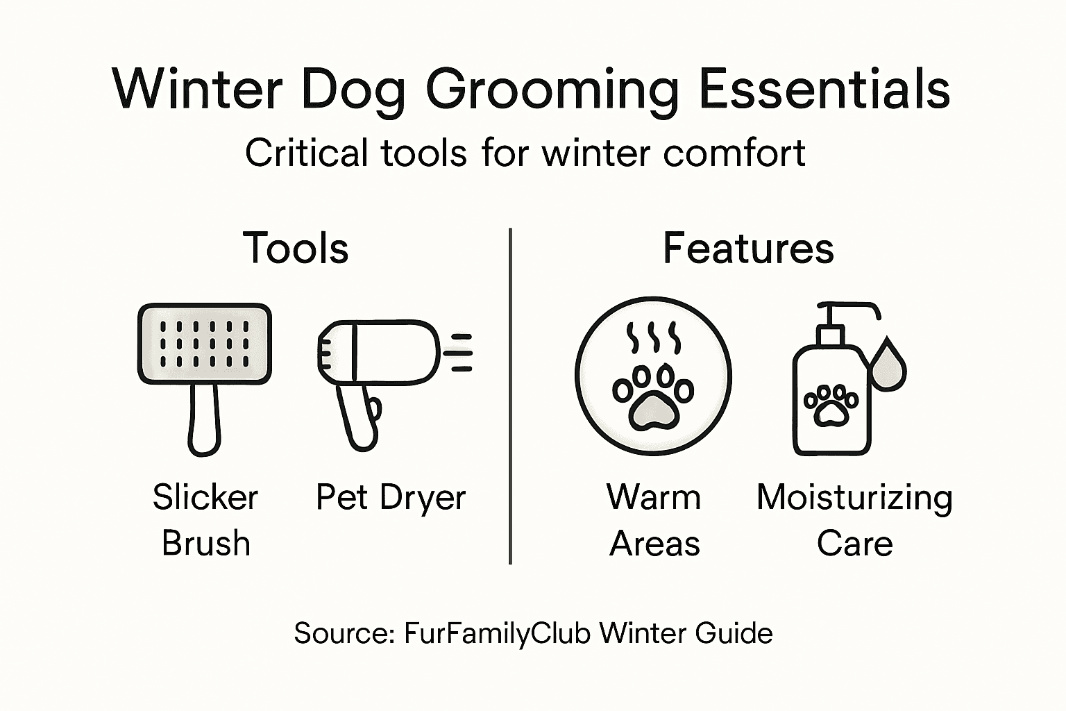 Infographic with winter grooming tools and features