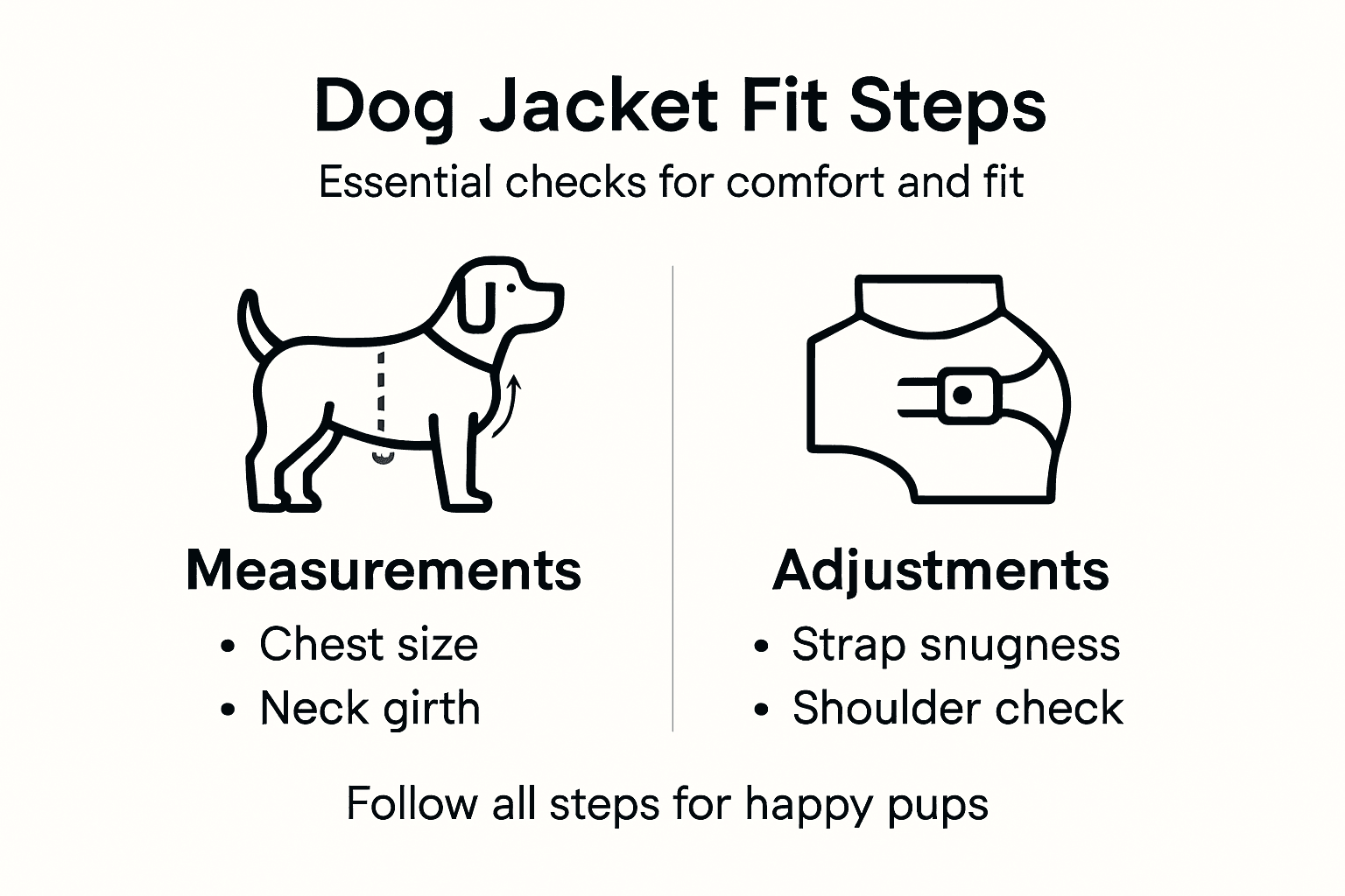 Infographic showing steps for dog jacket fitting