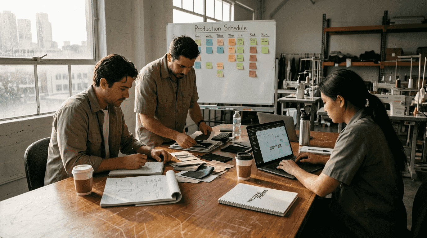 Startup team planning clothing production