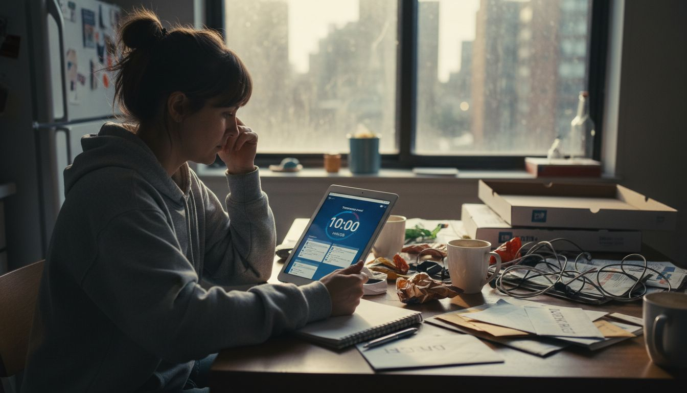 Woman checks temporary email on tablet