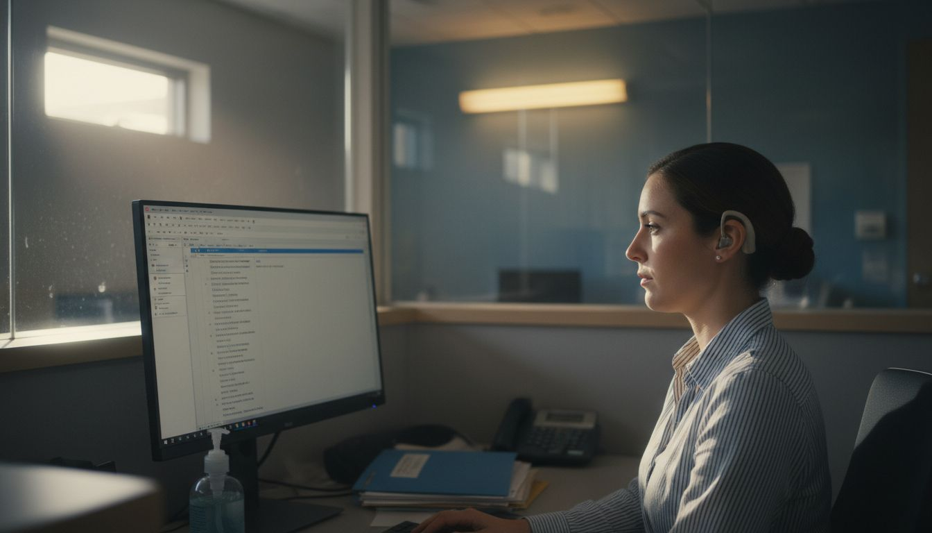 Employee using speech-to-text technology at desk