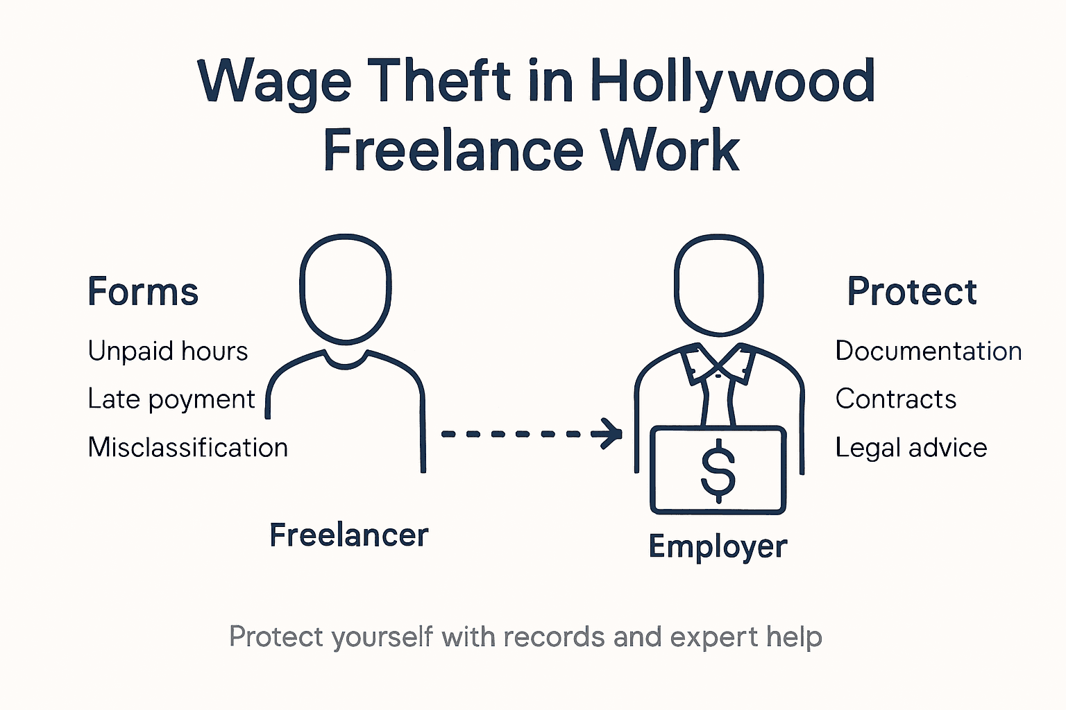 Infographic outlining Hollywood wage theft forms and protections