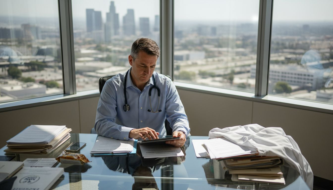 Physician reviewing ADA paperwork in office