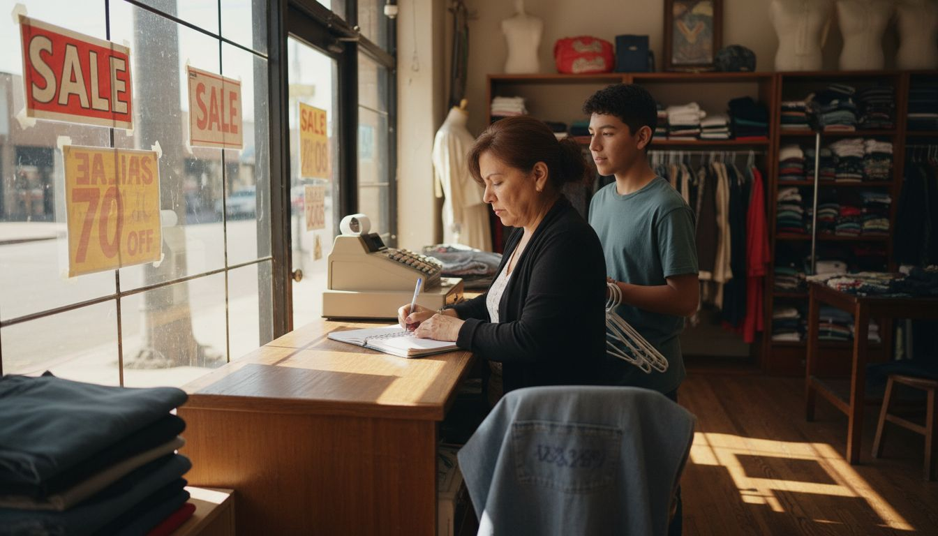 Family shop owners tracking work hours