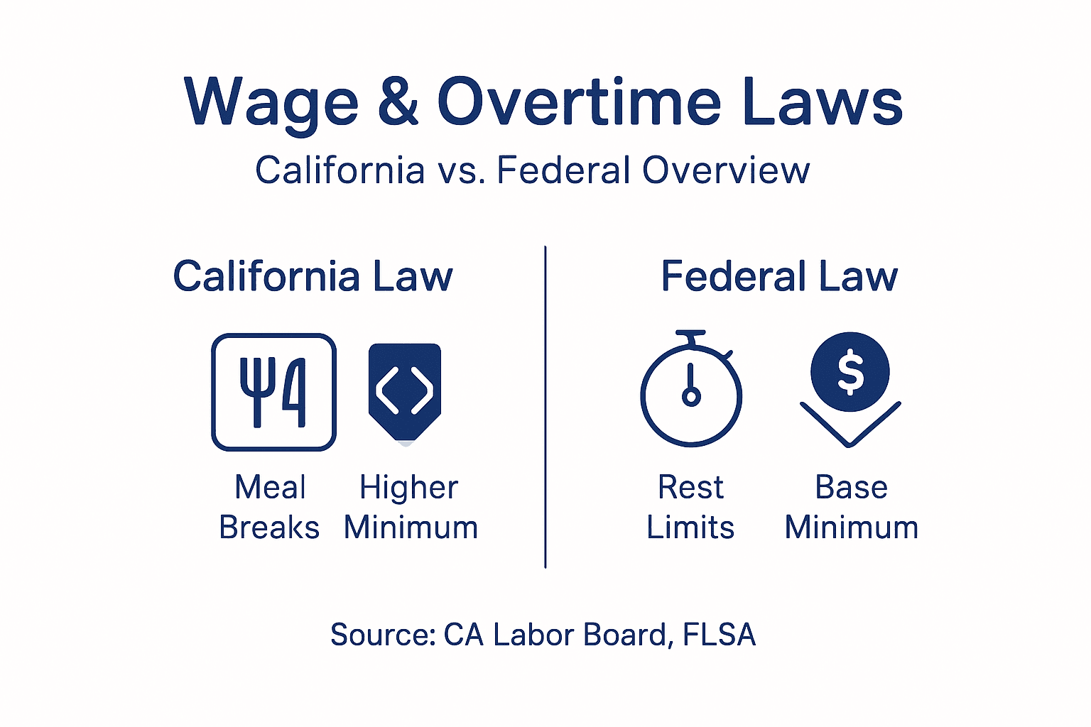 Infographic comparing California and federal wage laws