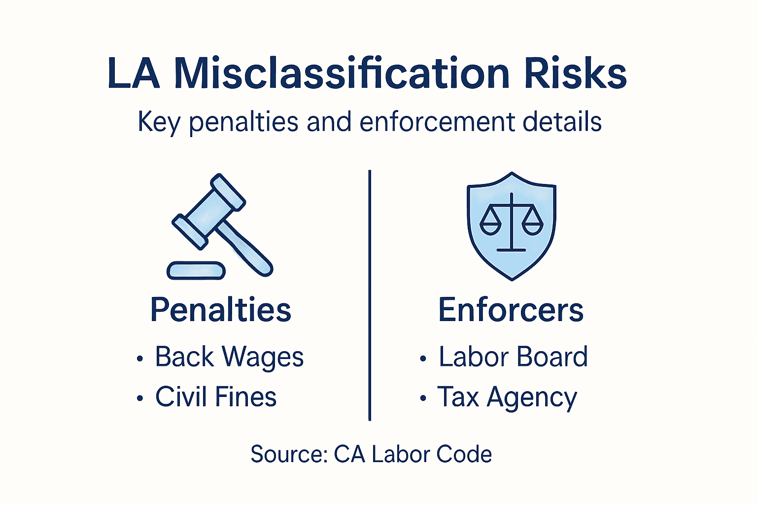 Infographic showing LA misclassification penalties and enforcers