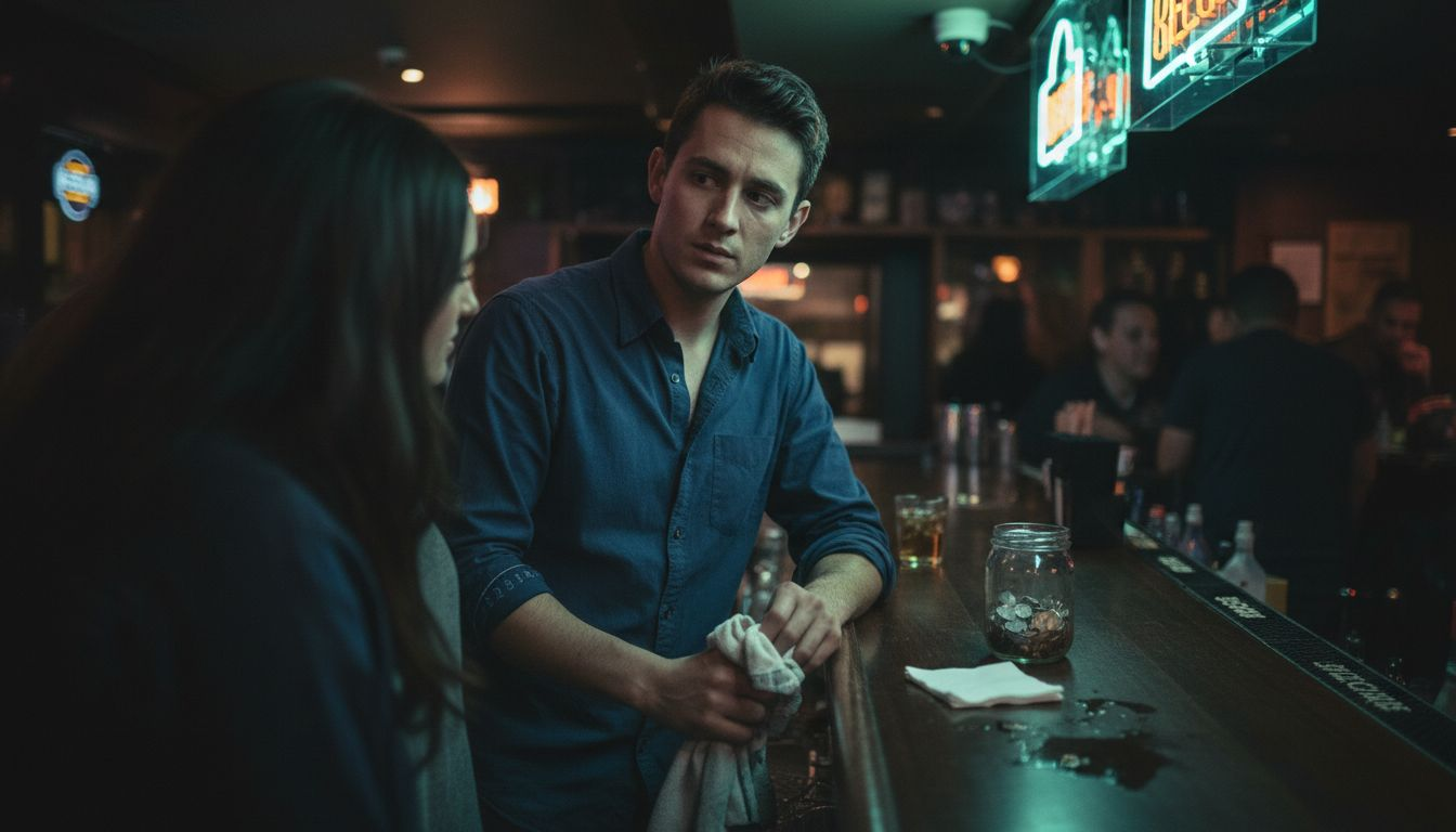 Bartender showing discomfort with customer interaction