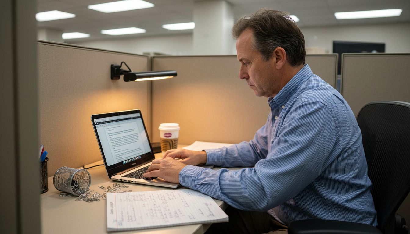 Man documenting workplace incidents at office desk