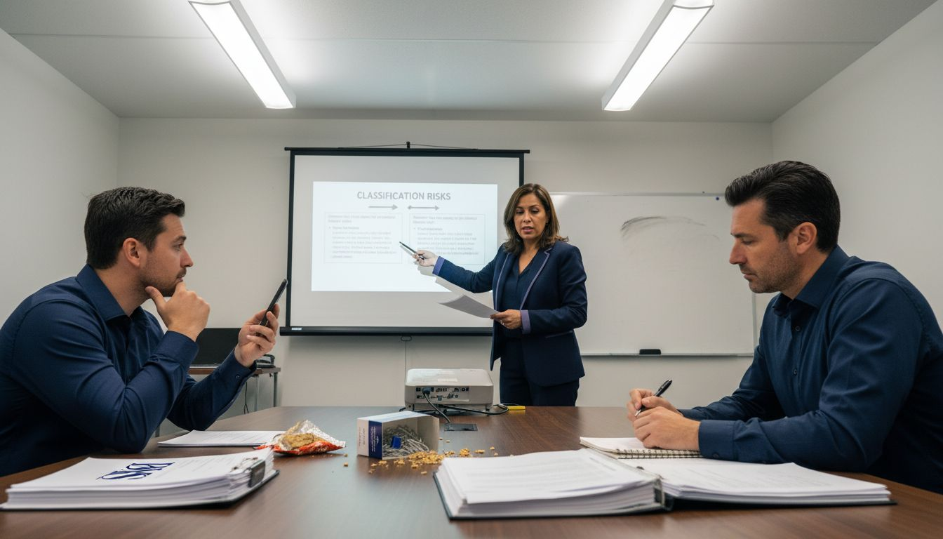 HR manager reviewing worker classification risks