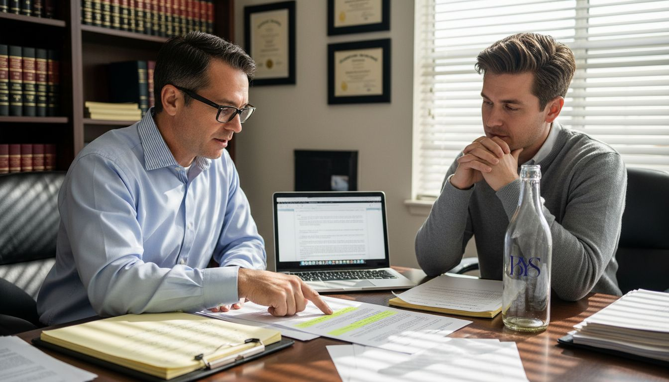 Lawyer advising creative on contract in office