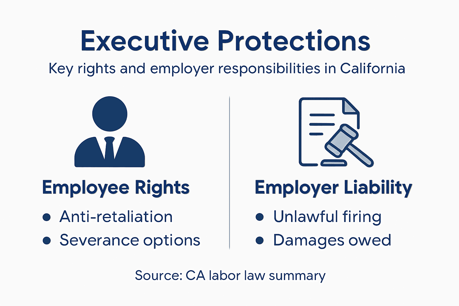 Infographic showing executive protections and employer duties