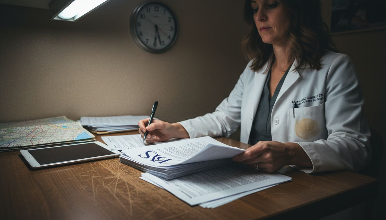 Doctor looking at employment contract papers