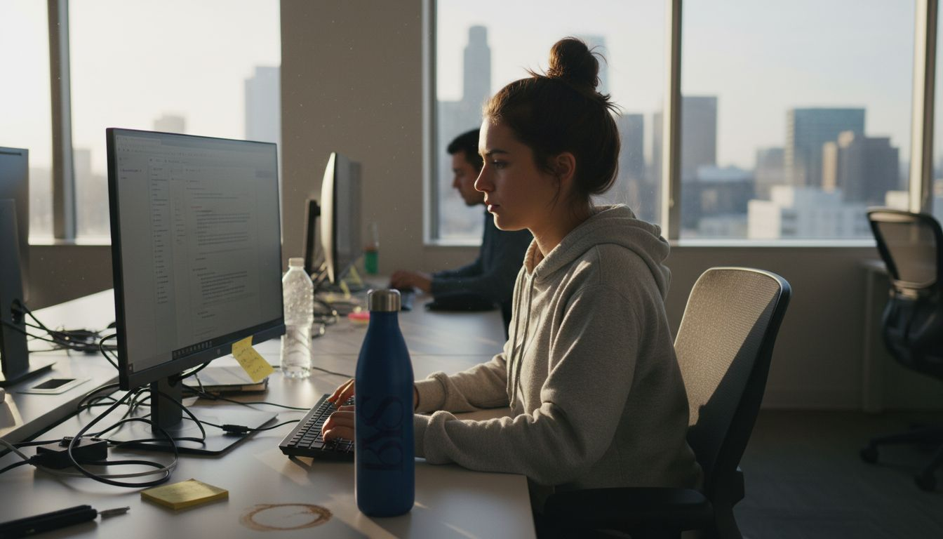 Employee reviewing tech workplace documentation