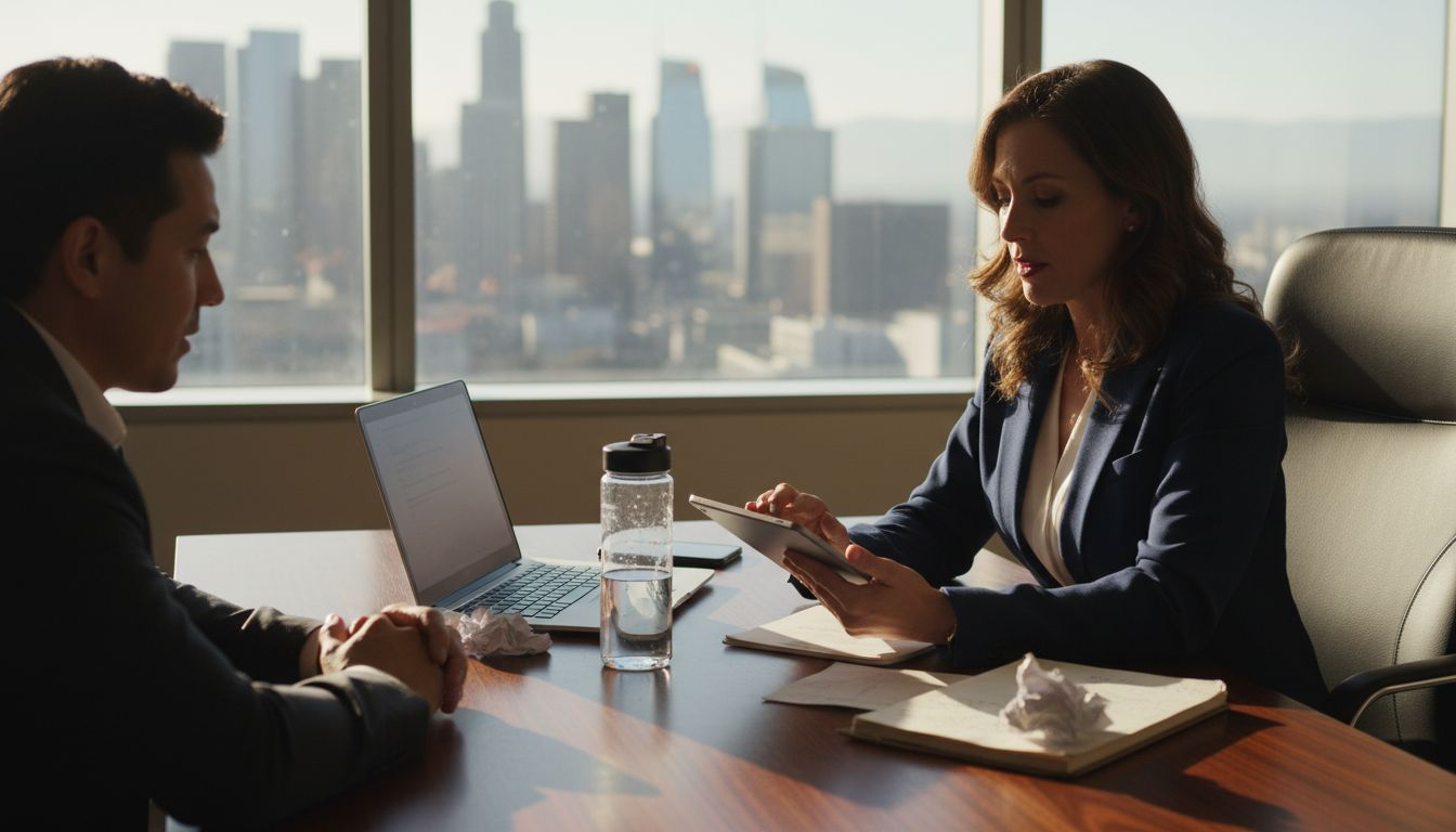 Talent manager negotiating contract in conference room