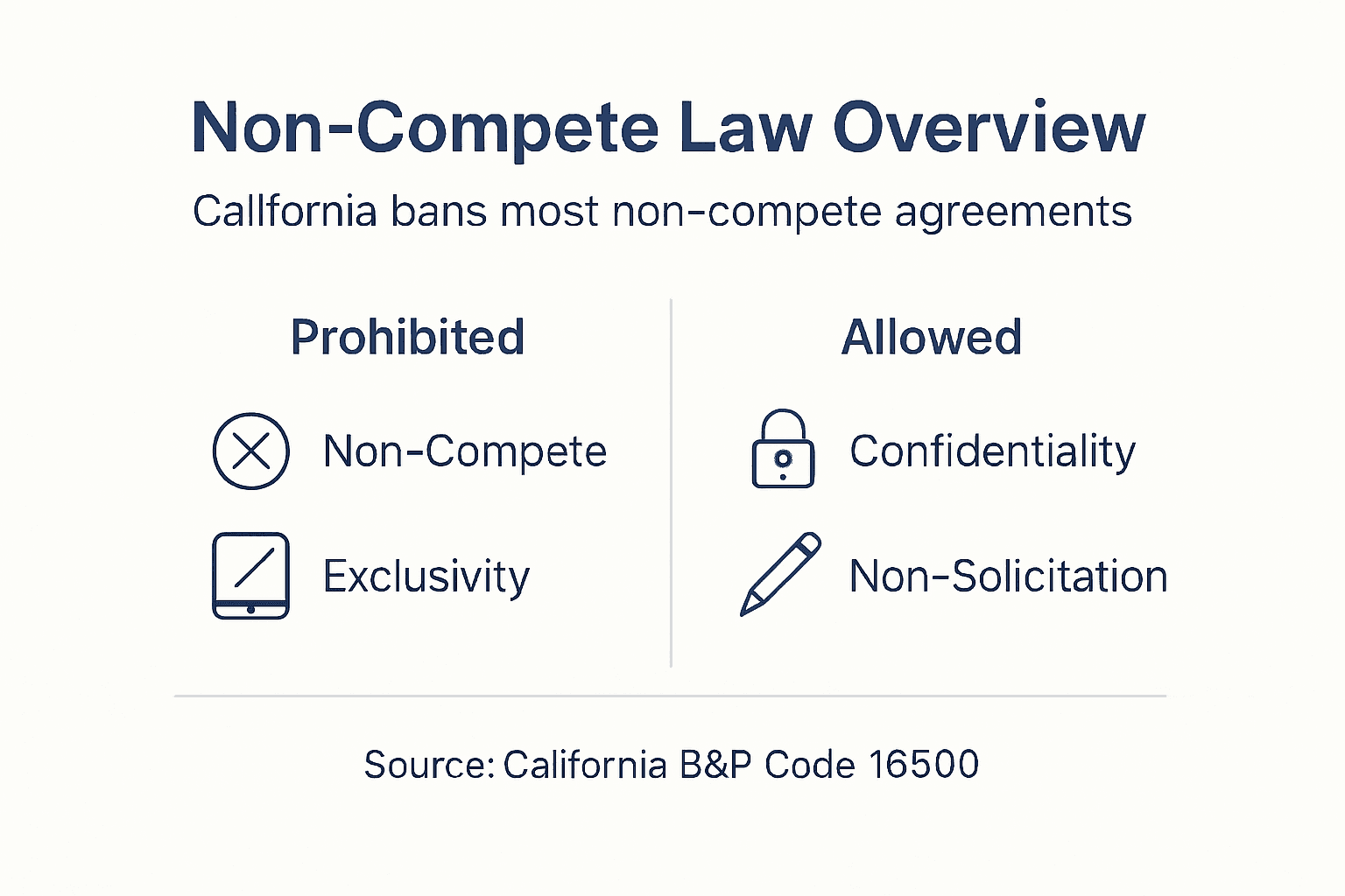 Infographic showing California non-compete law summary
