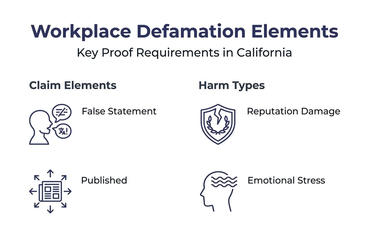 Infographic outlining defamation proof in California