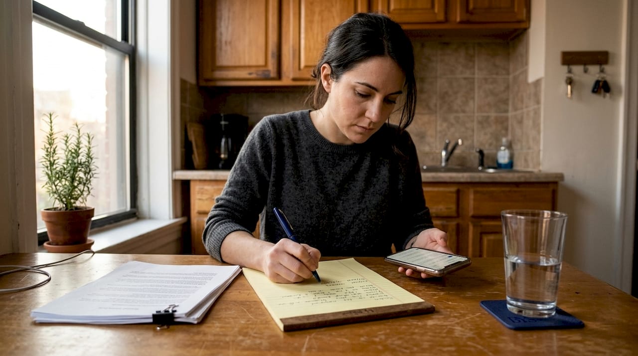 Employee creating timeline of workplace events