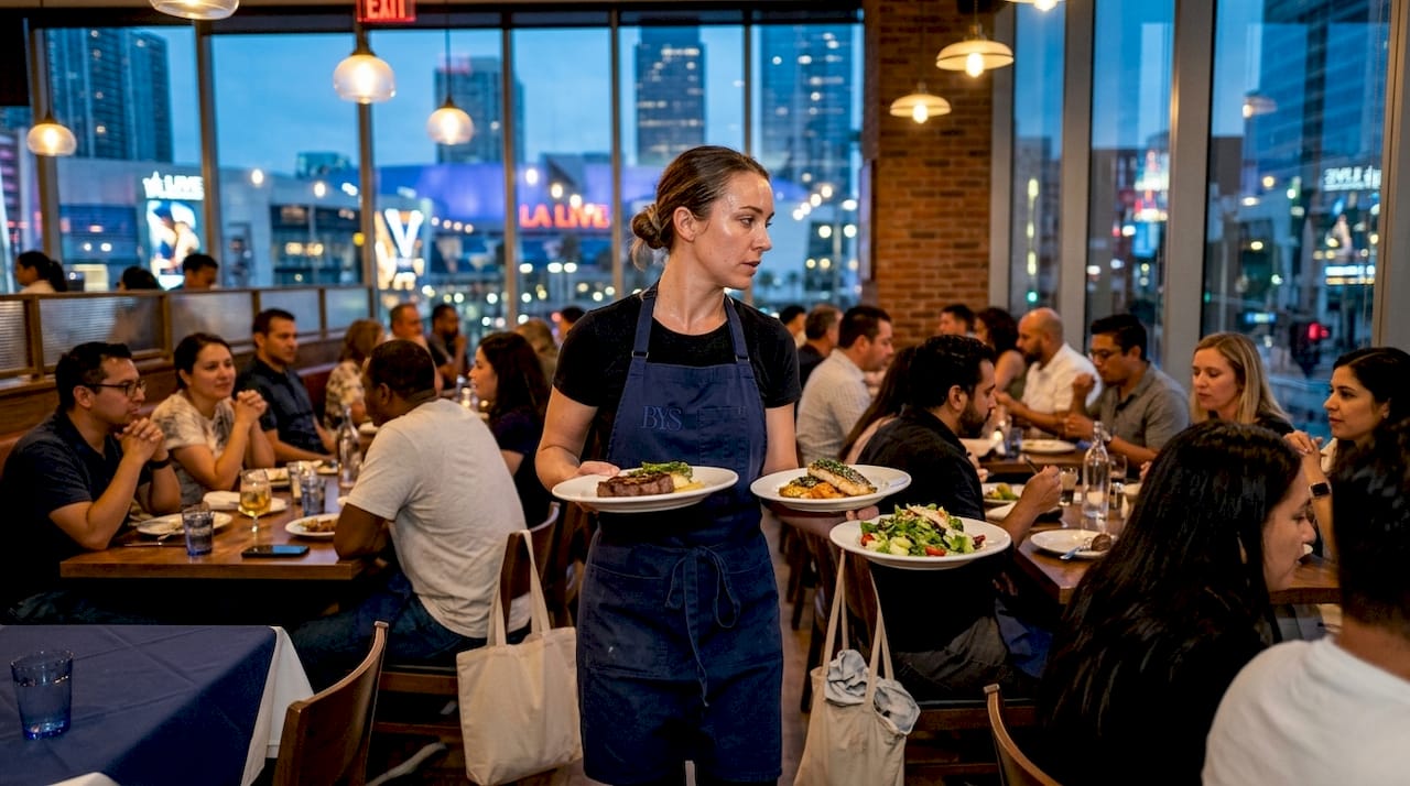 Restaurant server working LA Live evening shift