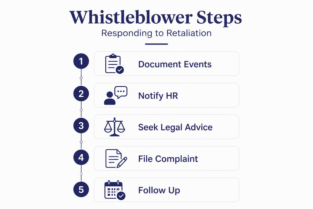 Infographic outlining steps after workplace retaliation
