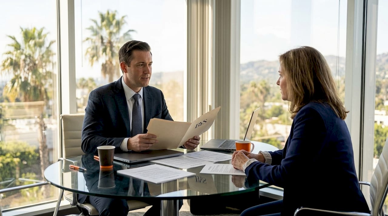 Executive and lawyer meeting in Beverly Hills office