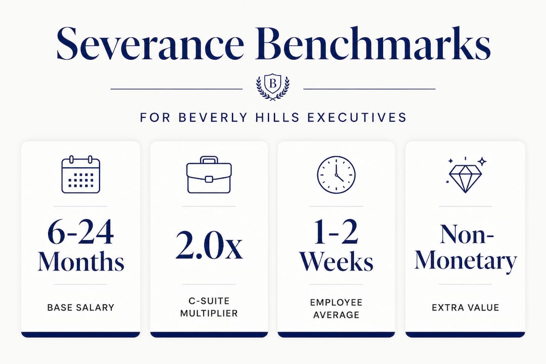 Infographic showing executive severance benchmarks and values