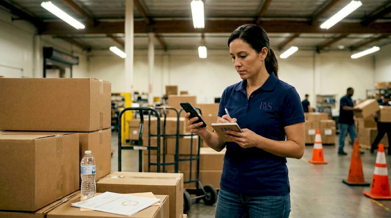 Warehouse worker documenting wage complaint