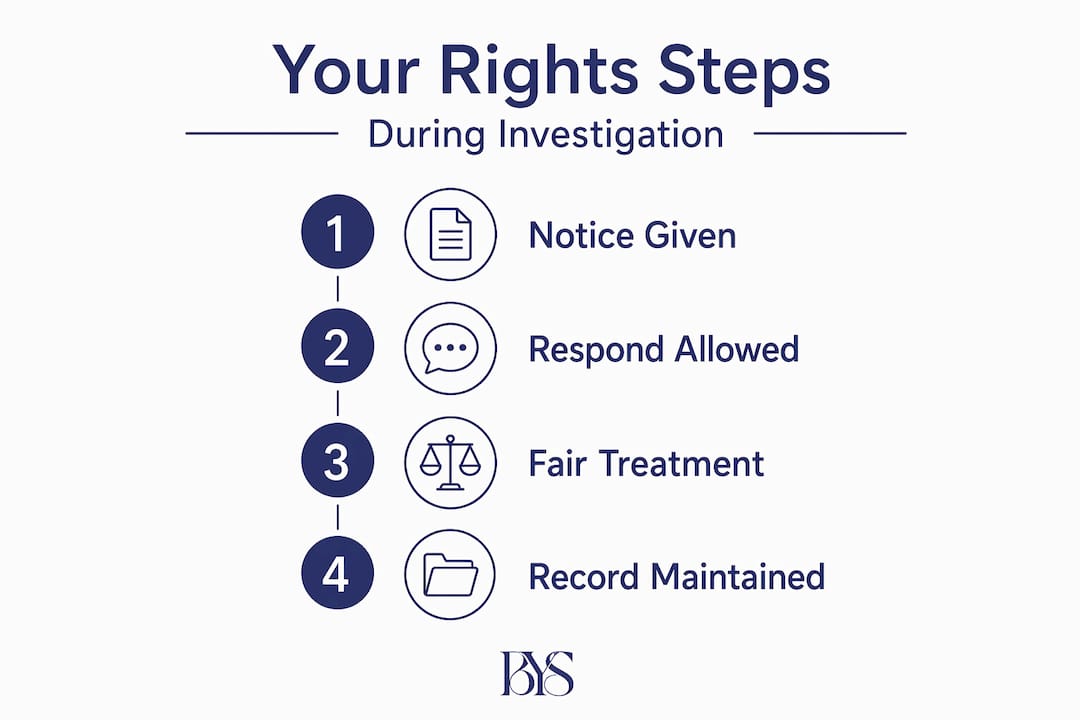 Infographic showing investigation steps for employee rights