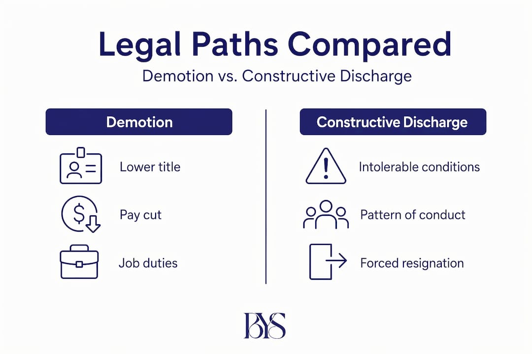 Infographic comparing demotion and constructive discharge