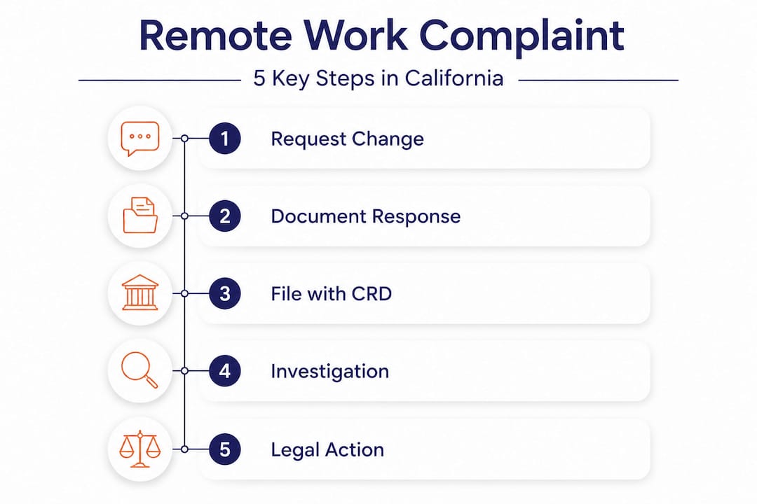 Infographic showing steps in remote work complaint process