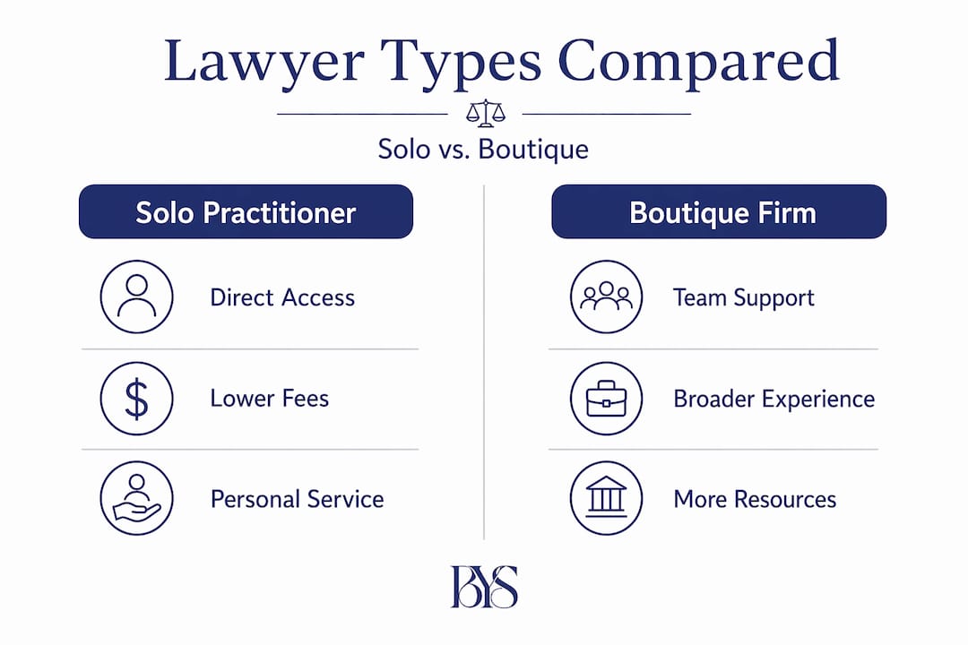 Infographic comparing solo practitioners and boutique law firms