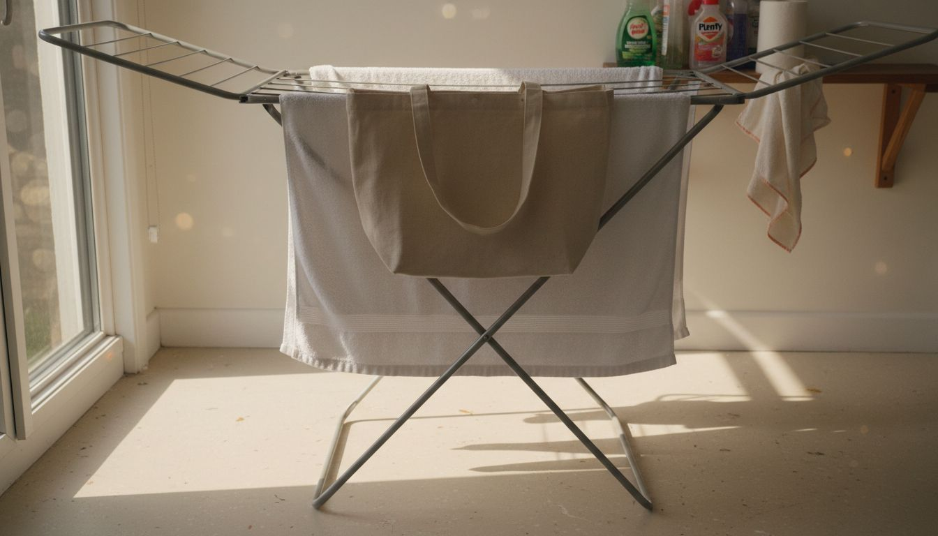 Canvas bag air drying on a towel