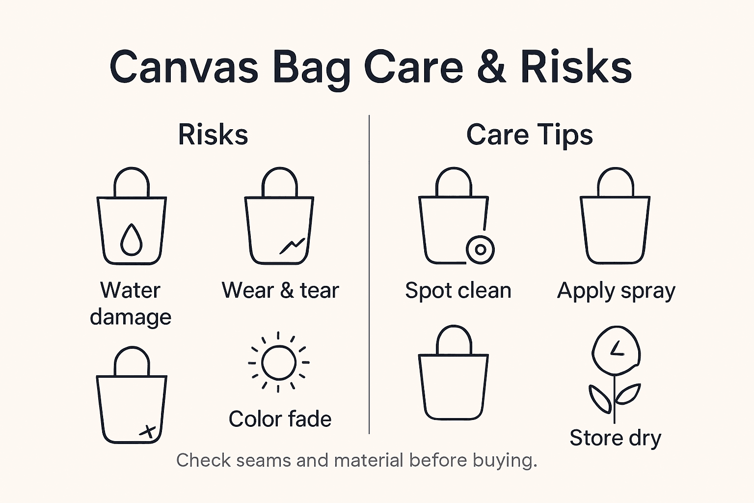 Infographic showing canvas bag risks and care tips