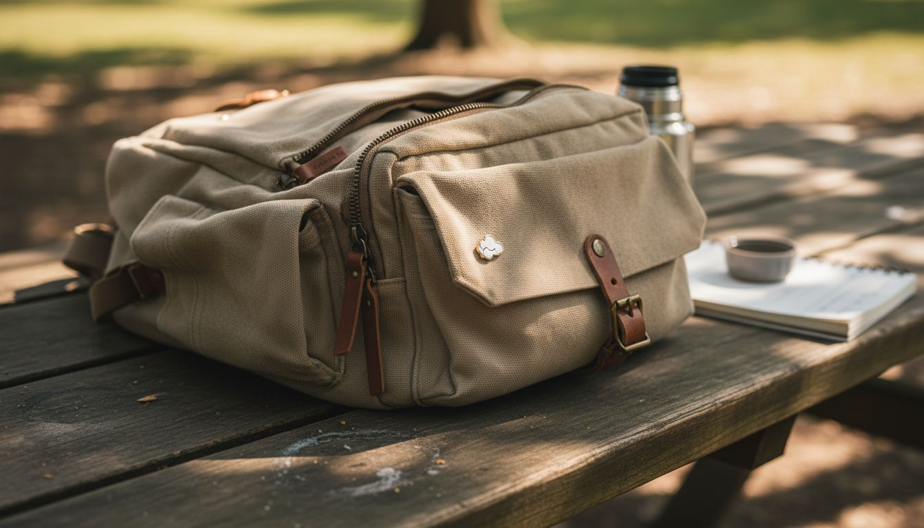 Close-up classic backpack with craftsmanship details