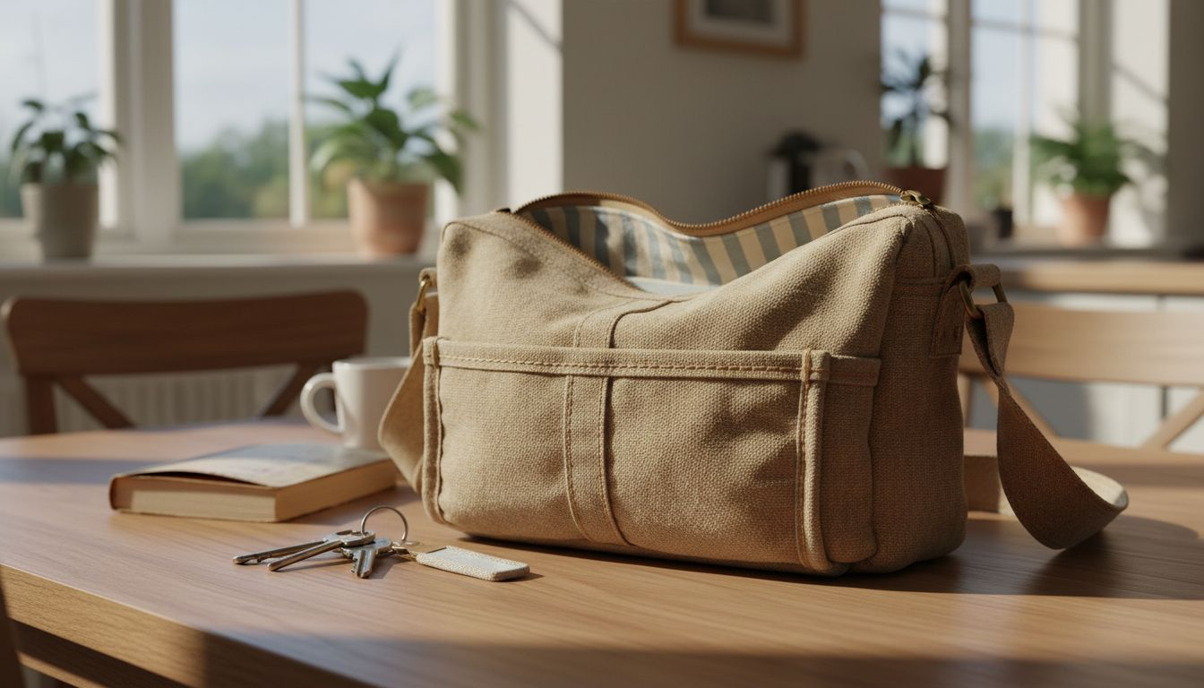 Close-up of canvas bag weave and details