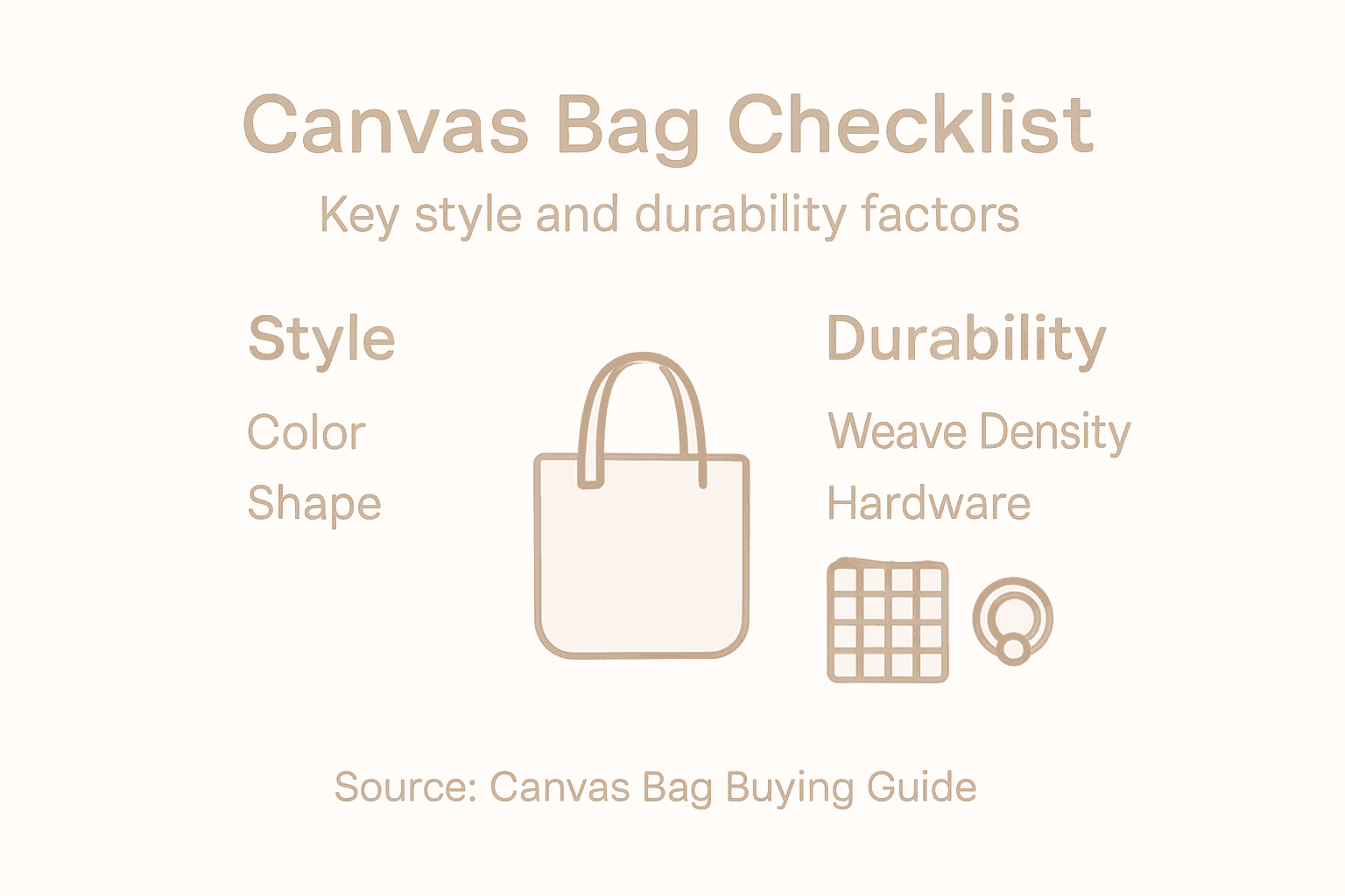 Infographic shows canvas bag style and durability checklist