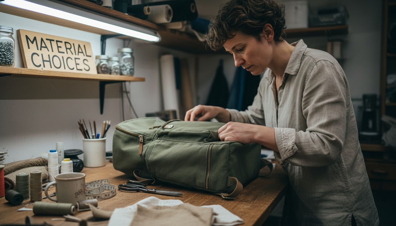 Backpack material details in craft workshop